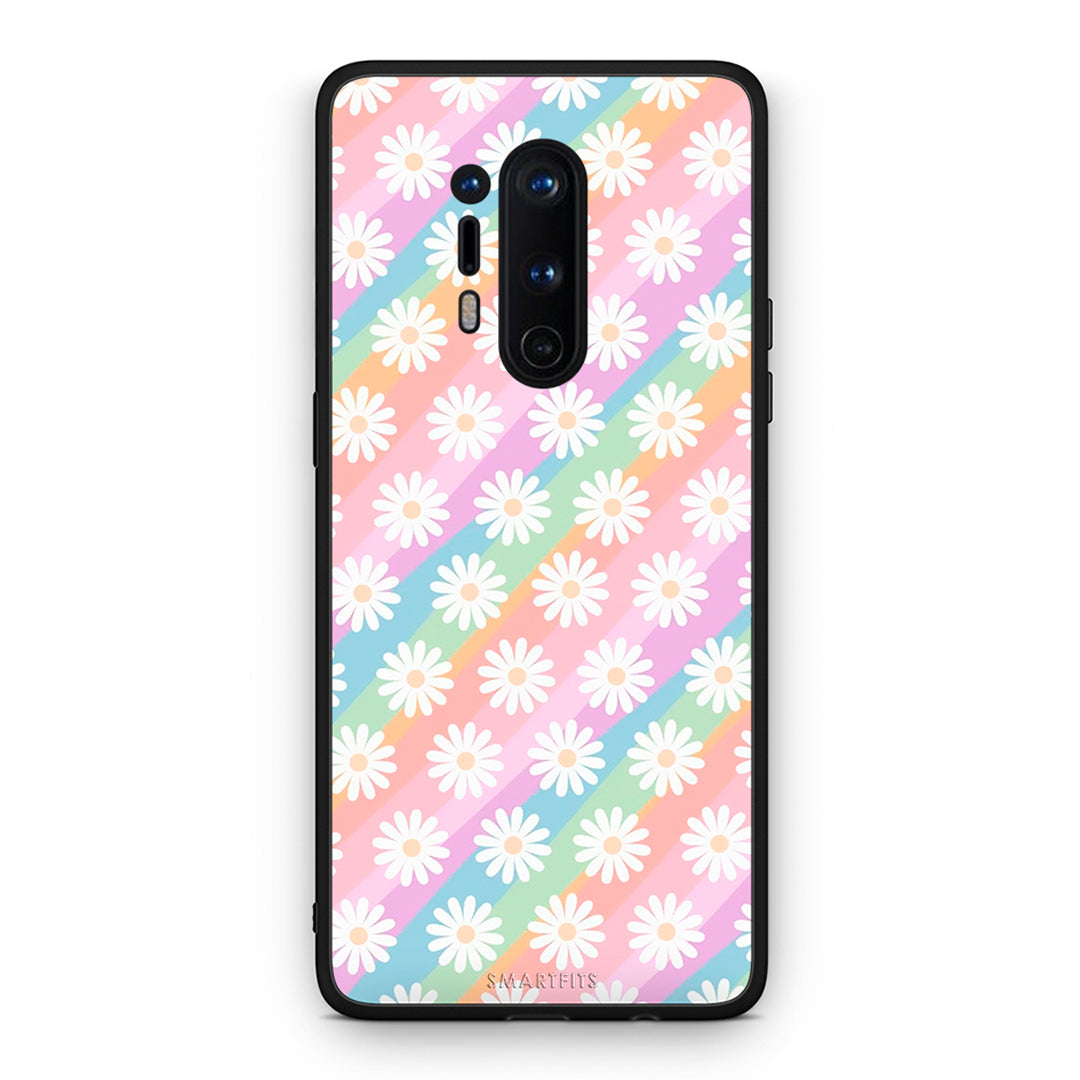 OnePlus 8 Pro White Daisies θήκη από τη Smartfits με σχέδιο στο πίσω μέρος και μαύρο περίβλημα | Smartphone case with colorful back and black bezels by Smartfits