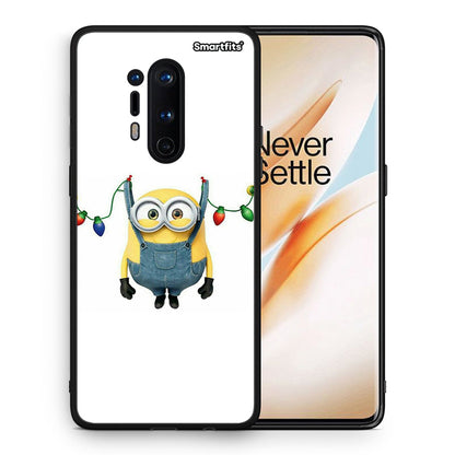 Θήκη OnePlus 8 Pro Xmas Minion Lights από τη Smartfits με σχέδιο στο πίσω μέρος και μαύρο περίβλημα | OnePlus 8 Pro Xmas Minion Lights case with colorful back and black bezels
