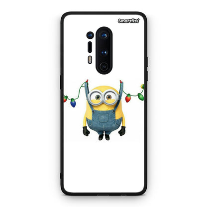 OnePlus 8 Pro Xmas Minion Lights θήκη από τη Smartfits με σχέδιο στο πίσω μέρος και μαύρο περίβλημα | Smartphone case with colorful back and black bezels by Smartfits