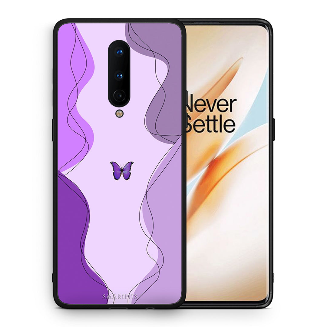 Θήκη Αγίου Βαλεντίνου OnePlus 8 Purple Mariposa από τη Smartfits με σχέδιο στο πίσω μέρος και μαύρο περίβλημα | OnePlus 8 Purple Mariposa case with colorful back and black bezels