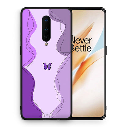 Θήκη Αγίου Βαλεντίνου OnePlus 8 Purple Mariposa από τη Smartfits με σχέδιο στο πίσω μέρος και μαύρο περίβλημα | OnePlus 8 Purple Mariposa case with colorful back and black bezels