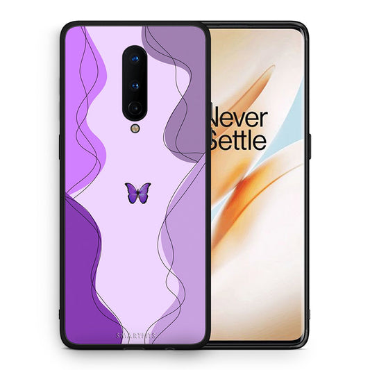 Θήκη Αγίου Βαλεντίνου OnePlus 8 Purple Mariposa από τη Smartfits με σχέδιο στο πίσω μέρος και μαύρο περίβλημα | OnePlus 8 Purple Mariposa case with colorful back and black bezels