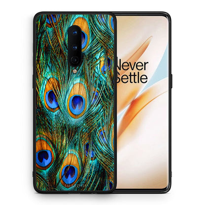 Θήκη OnePlus 8 Real Peacock Feathers από τη Smartfits με σχέδιο στο πίσω μέρος και μαύρο περίβλημα | OnePlus 8 Real Peacock Feathers case with colorful back and black bezels