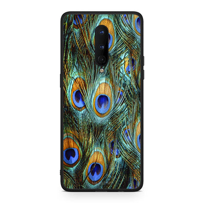 OnePlus 8 Real Peacock Feathers θήκη από τη Smartfits με σχέδιο στο πίσω μέρος και μαύρο περίβλημα | Smartphone case with colorful back and black bezels by Smartfits