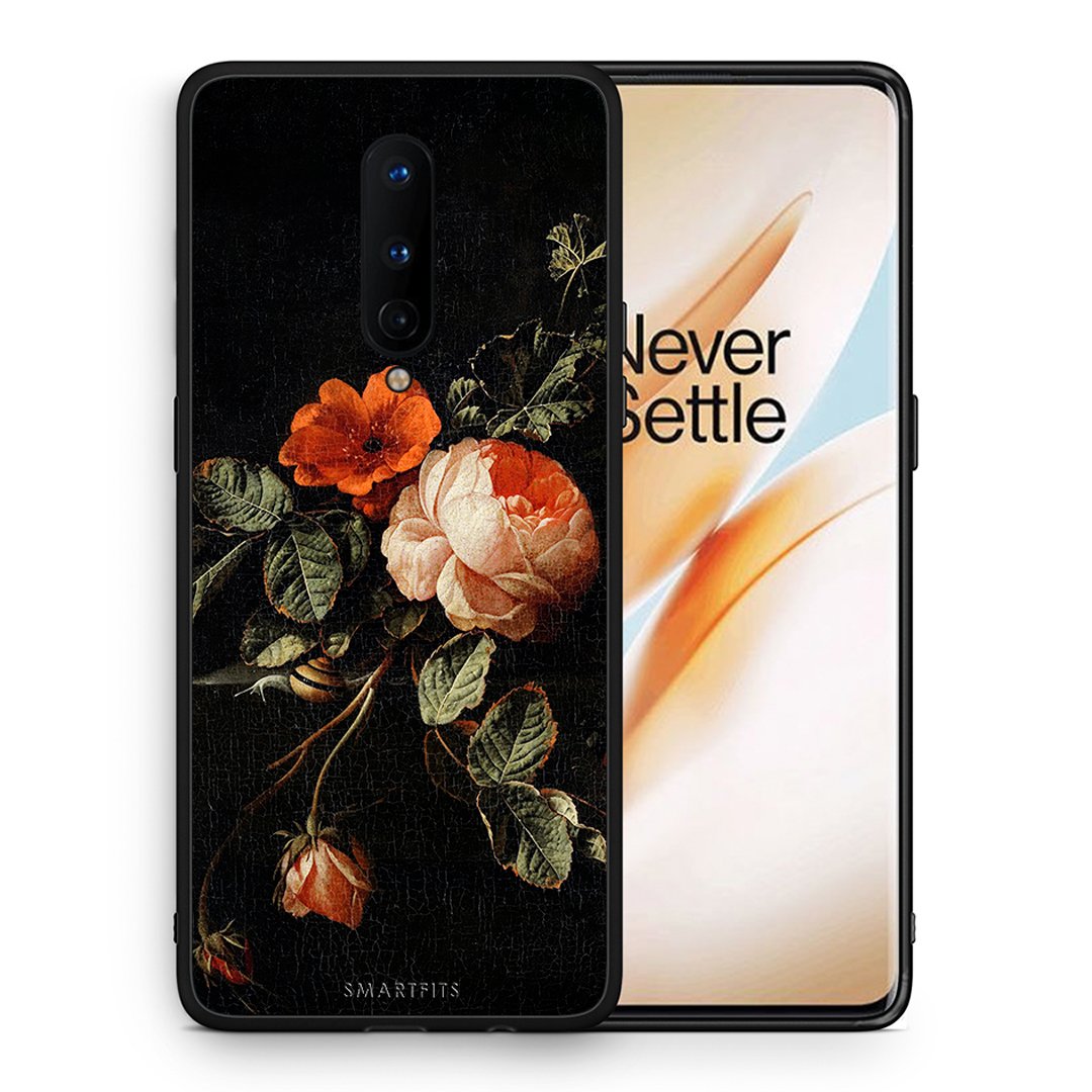 Θήκη OnePlus 8 Vintage Roses από τη Smartfits με σχέδιο στο πίσω μέρος και μαύρο περίβλημα | OnePlus 8 Vintage Roses case with colorful back and black bezels