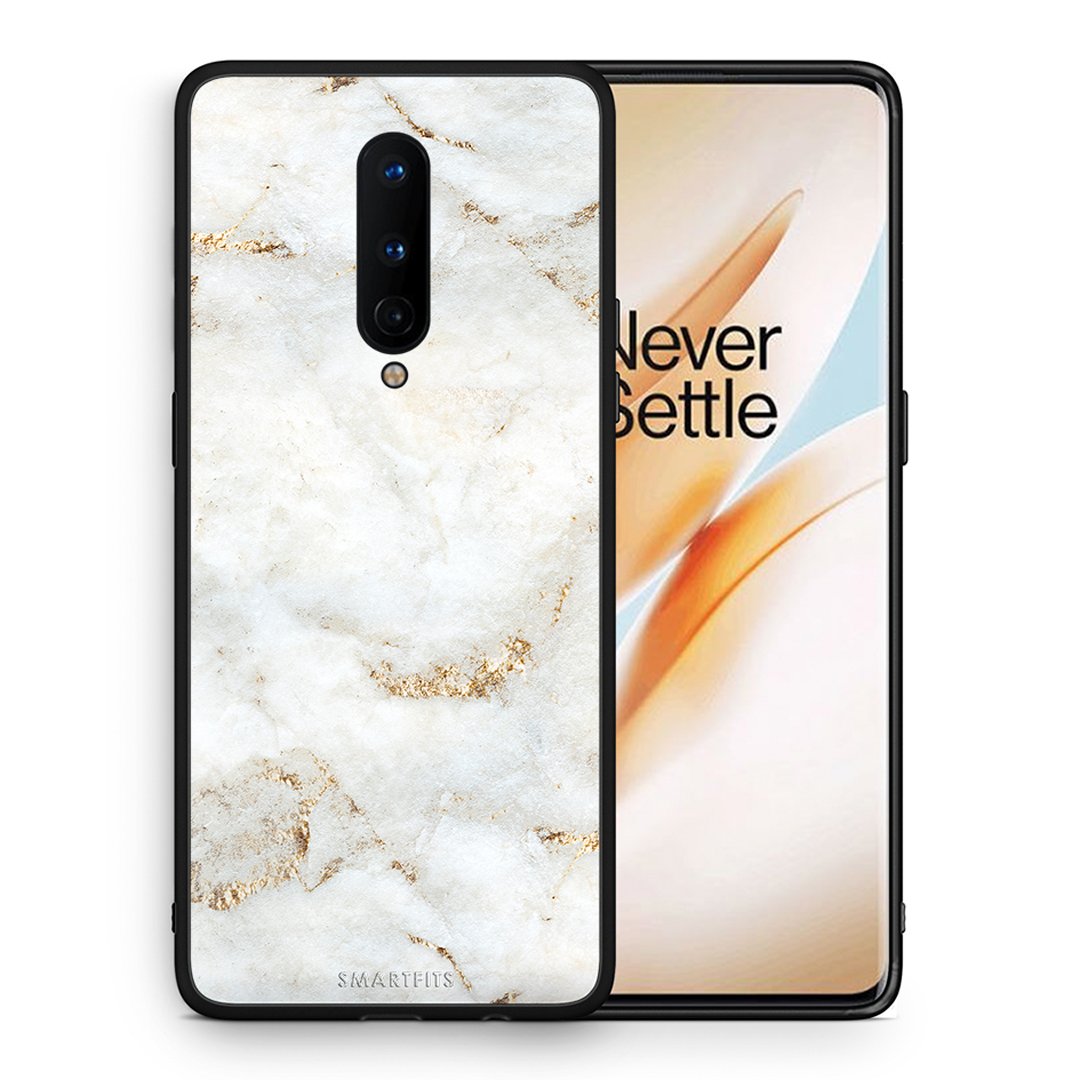 Θήκη OnePlus 8 White Gold Marble από τη Smartfits με σχέδιο στο πίσω μέρος και μαύρο περίβλημα | OnePlus 8 White Gold Marble case with colorful back and black bezels