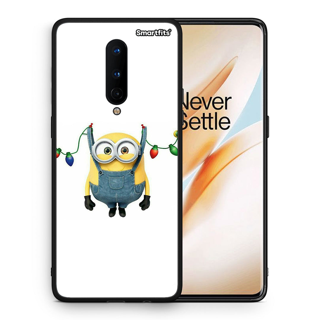 Θήκη OnePlus 8 Xmas Minion Lights από τη Smartfits με σχέδιο στο πίσω μέρος και μαύρο περίβλημα | OnePlus 8 Xmas Minion Lights case with colorful back and black bezels