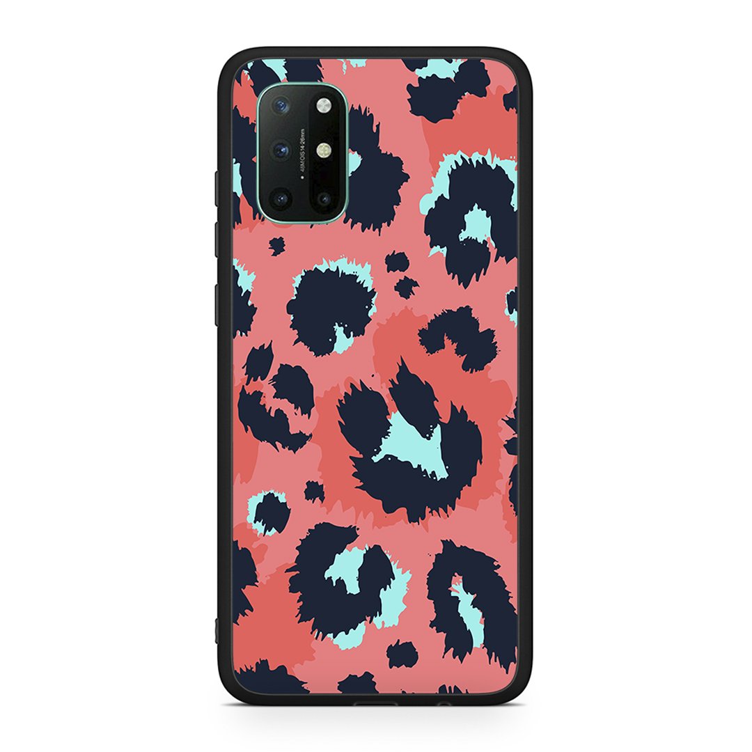 OnePlus 8T Pink Leopard Animal θήκη από τη Smartfits με σχέδιο στο πίσω μέρος και μαύρο περίβλημα | Smartphone case with colorful back and black bezels by Smartfits
