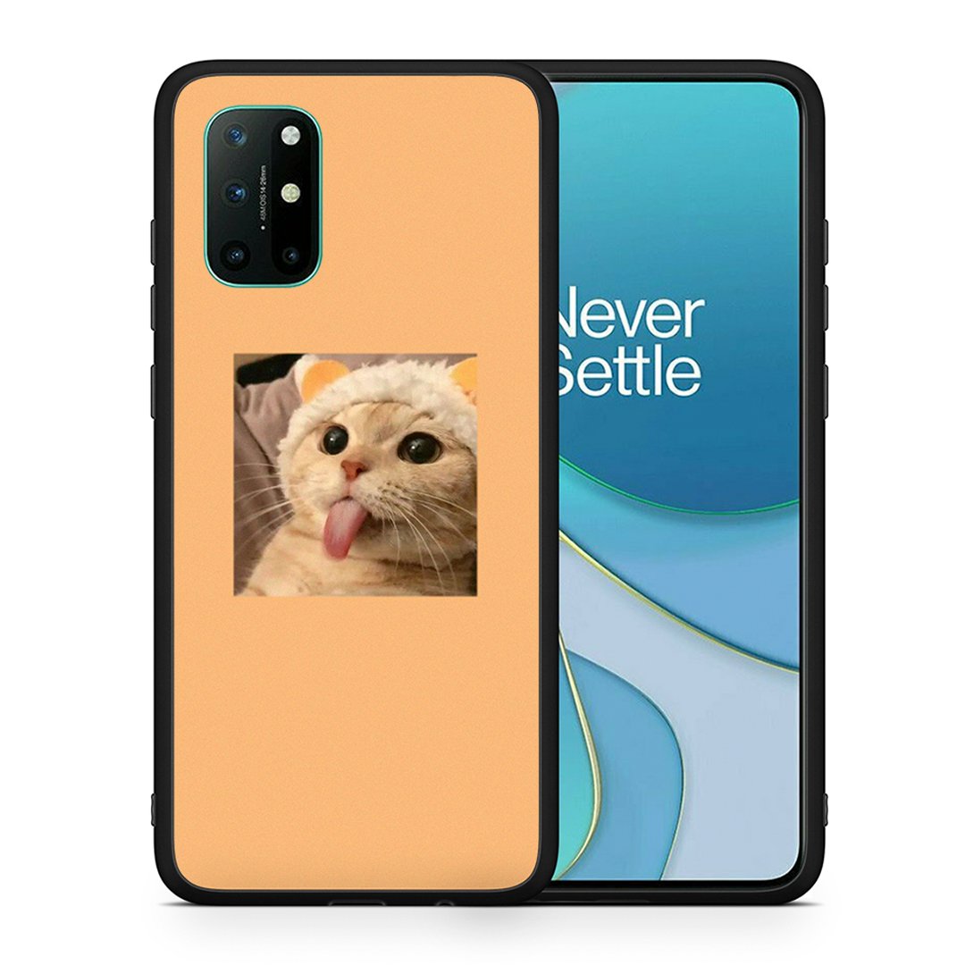 Θήκη OnePlus 8T Cat Tongue από τη Smartfits με σχέδιο στο πίσω μέρος και μαύρο περίβλημα | OnePlus 8T Cat Tongue case with colorful back and black bezels