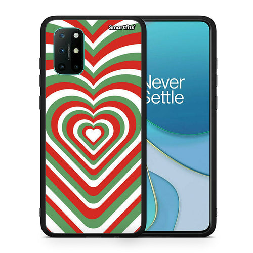 Θήκη OnePlus 8T Christmas Hearts από τη Smartfits με σχέδιο στο πίσω μέρος και μαύρο περίβλημα | OnePlus 8T Christmas Hearts case with colorful back and black bezels