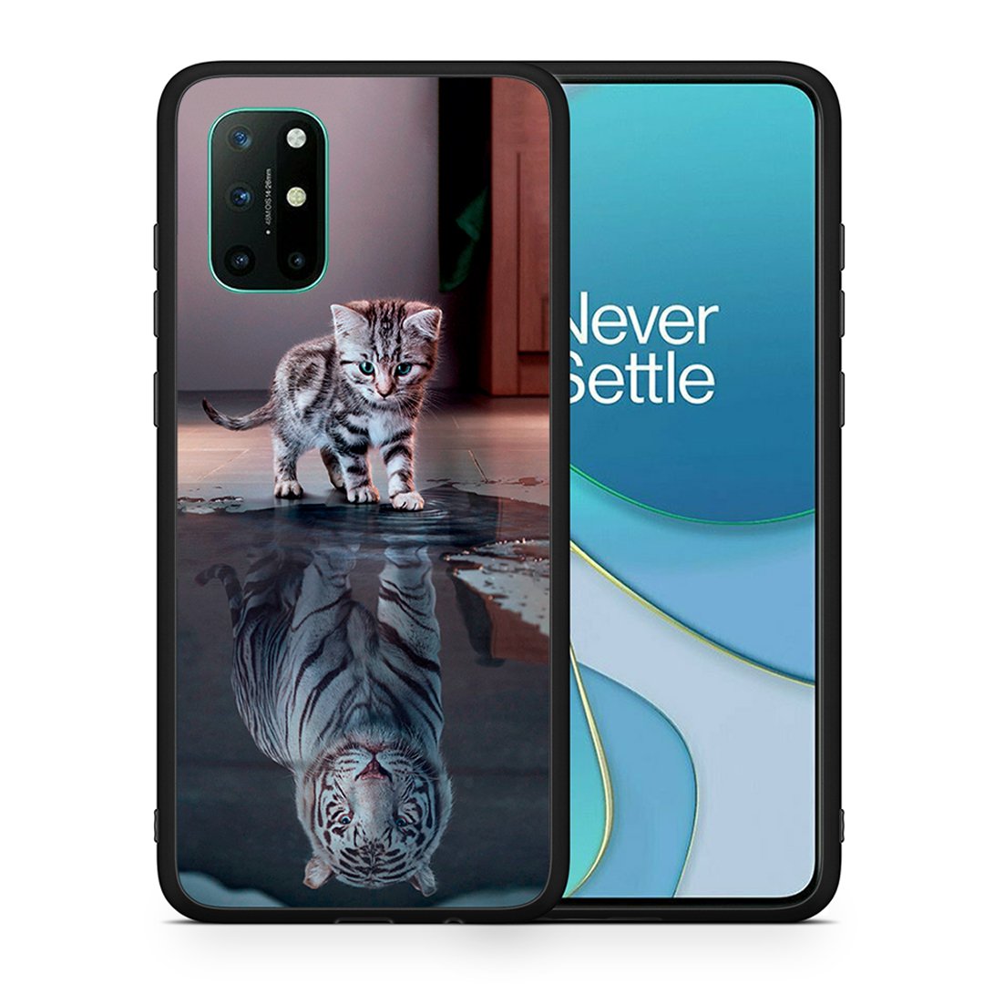 Θήκη OnePlus 8T Tiger Cute από τη Smartfits με σχέδιο στο πίσω μέρος και μαύρο περίβλημα | OnePlus 8T Tiger Cute case with colorful back and black bezels