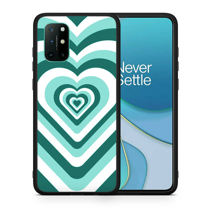 Θήκη OnePlus 8T Green Hearts από τη Smartfits με σχέδιο στο πίσω μέρος και μαύρο περίβλημα | OnePlus 8T Green Hearts case with colorful back and black bezels