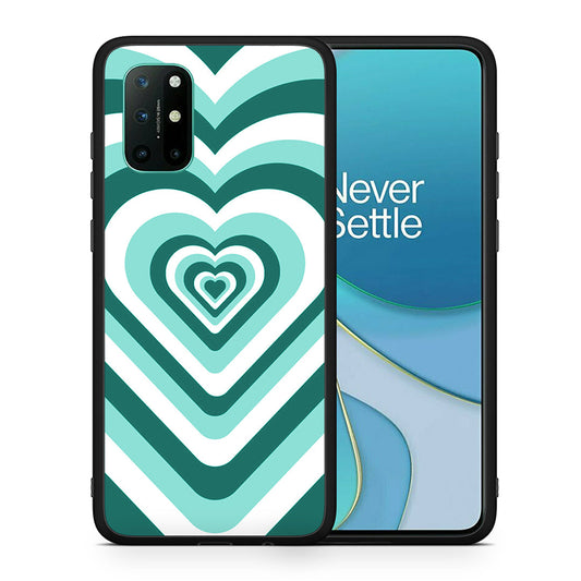 Θήκη OnePlus 8T Green Hearts από τη Smartfits με σχέδιο στο πίσω μέρος και μαύρο περίβλημα | OnePlus 8T Green Hearts case with colorful back and black bezels