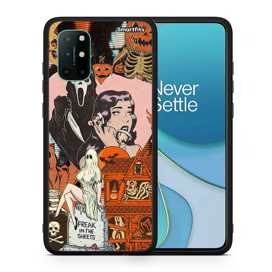 Θήκη OnePlus 8T Halloween Collage από τη Smartfits με σχέδιο στο πίσω μέρος και μαύρο περίβλημα | OnePlus 8T Halloween Collage case with colorful back and black bezels