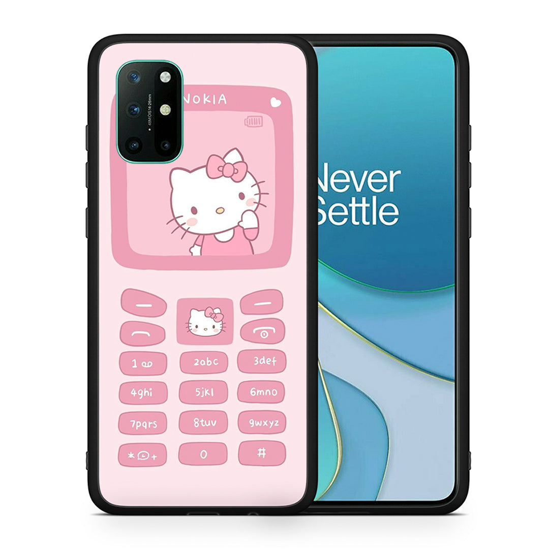 Θήκη Αγίου Βαλεντίνου OnePlus 8T Hello Kitten από τη Smartfits με σχέδιο στο πίσω μέρος και μαύρο περίβλημα | OnePlus 8T Hello Kitten case with colorful back and black bezels