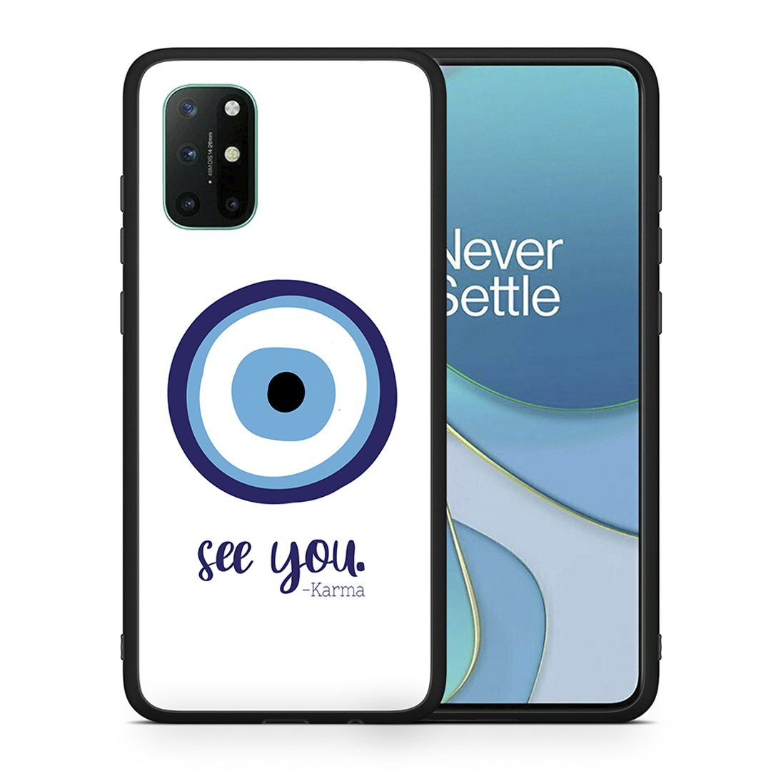 Θήκη OnePlus 8T Karma Says από τη Smartfits με σχέδιο στο πίσω μέρος και μαύρο περίβλημα | OnePlus 8T Karma Says case with colorful back and black bezels