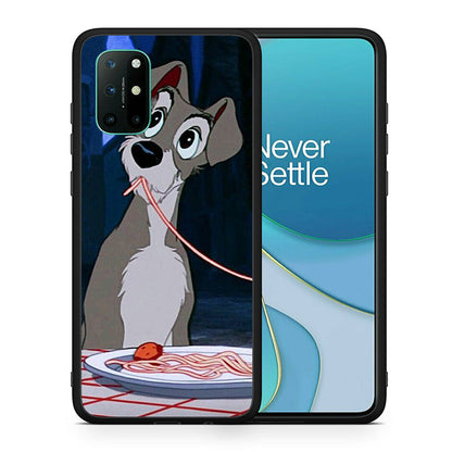 Θήκη Αγίου Βαλεντίνου OnePlus 8T Lady And Tramp 1 από τη Smartfits με σχέδιο στο πίσω μέρος και μαύρο περίβλημα | OnePlus 8T Lady And Tramp 1 case with colorful back and black bezels