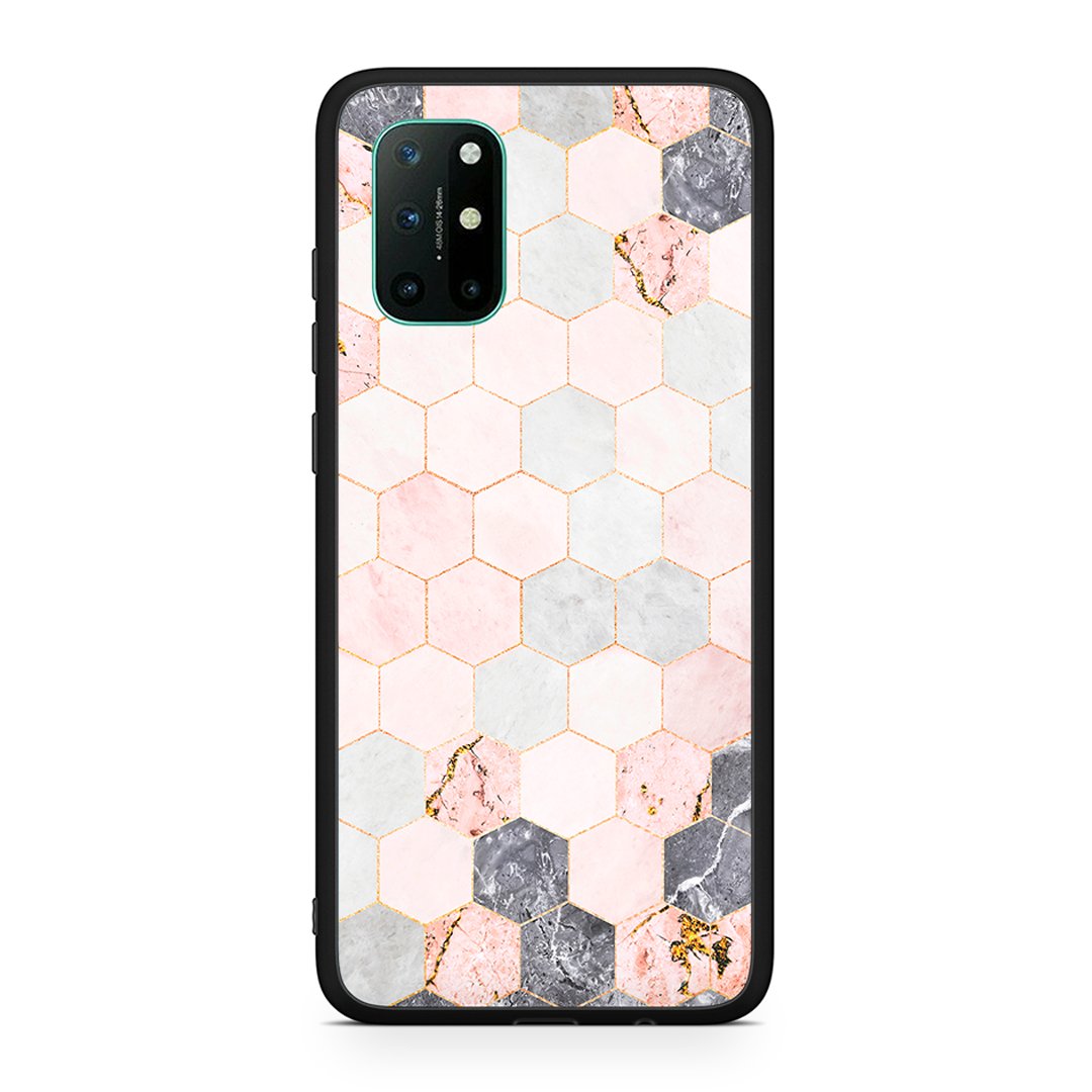 OnePlus 8T Hexagon Pink Marble θήκη από τη Smartfits με σχέδιο στο πίσω μέρος και μαύρο περίβλημα | Smartphone case with colorful back and black bezels by Smartfits