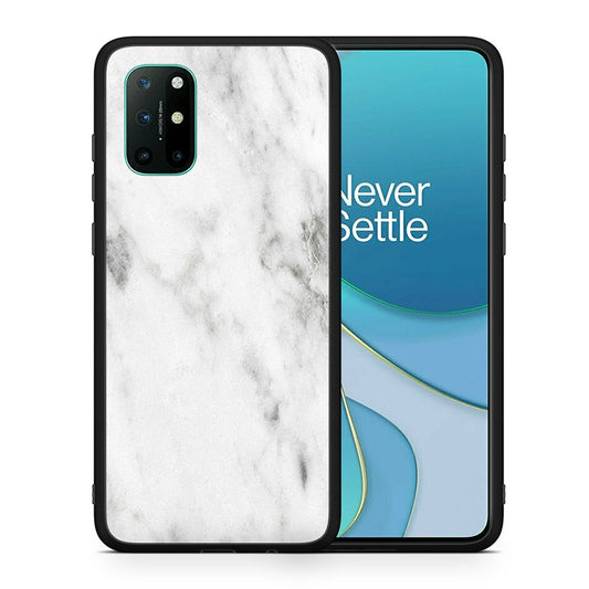 Θήκη OnePlus 8T White Marble από τη Smartfits με σχέδιο στο πίσω μέρος και μαύρο περίβλημα | OnePlus 8T White Marble case with colorful back and black bezels