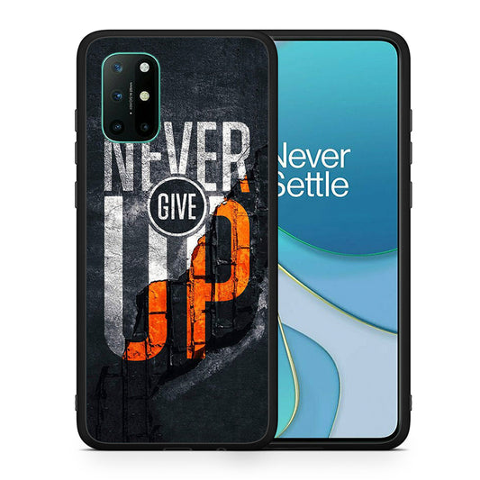 Θήκη Αγίου Βαλεντίνου OnePlus 8T Never Give Up από τη Smartfits με σχέδιο στο πίσω μέρος και μαύρο περίβλημα | OnePlus 8T Never Give Up case with colorful back and black bezels