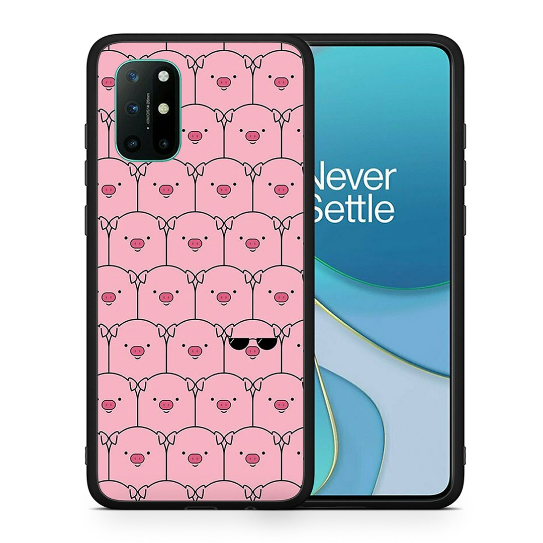 Θήκη OnePlus 8T Pig Glasses από τη Smartfits με σχέδιο στο πίσω μέρος και μαύρο περίβλημα | OnePlus 8T Pig Glasses case with colorful back and black bezels