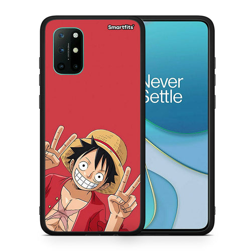 Θήκη OnePlus 8T Pirate Luffy από τη Smartfits με σχέδιο στο πίσω μέρος και μαύρο περίβλημα | OnePlus 8T Pirate Luffy case with colorful back and black bezels