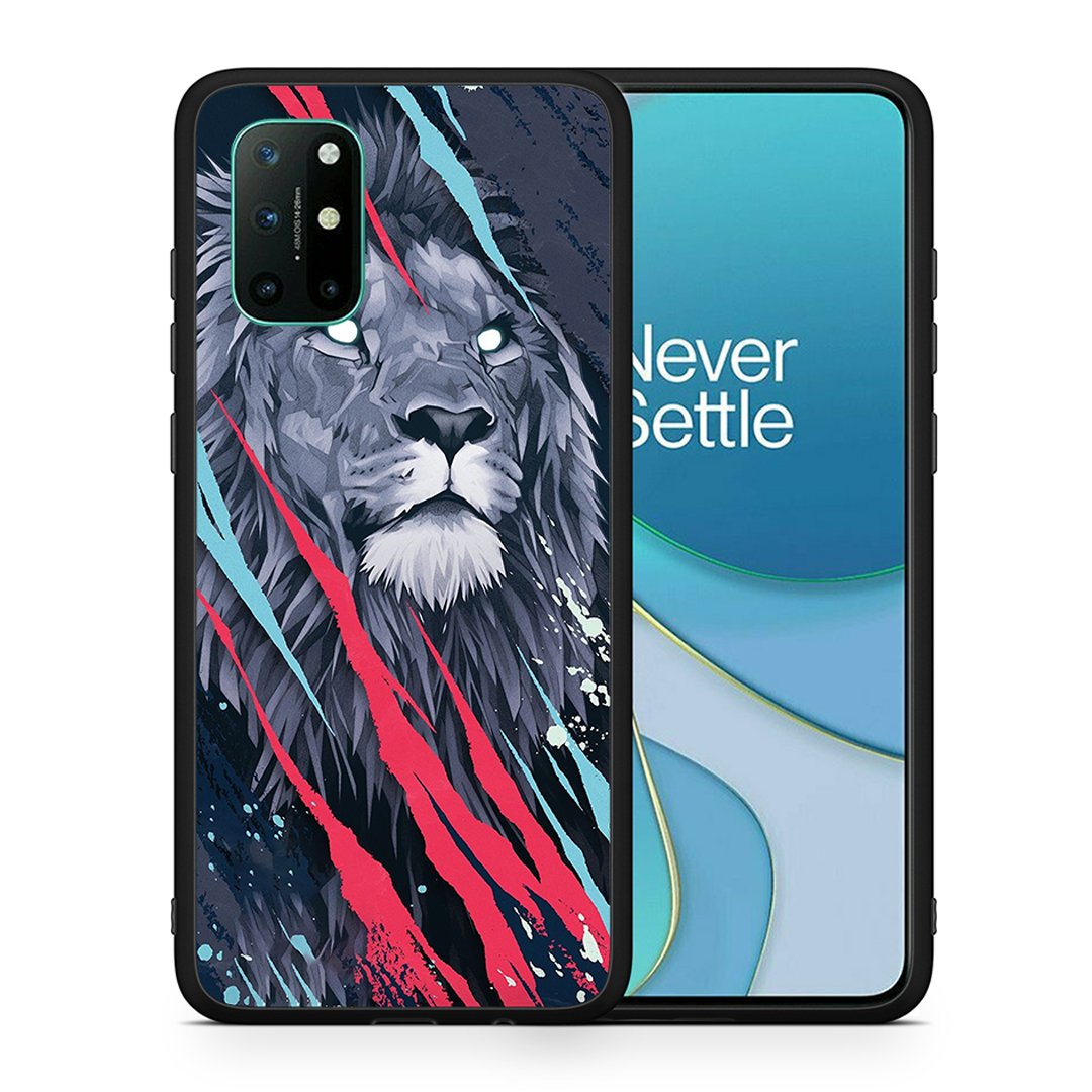 Θήκη OnePlus 8T Lion Designer PopArt από τη Smartfits με σχέδιο στο πίσω μέρος και μαύρο περίβλημα | OnePlus 8T Lion Designer PopArt case with colorful back and black bezels