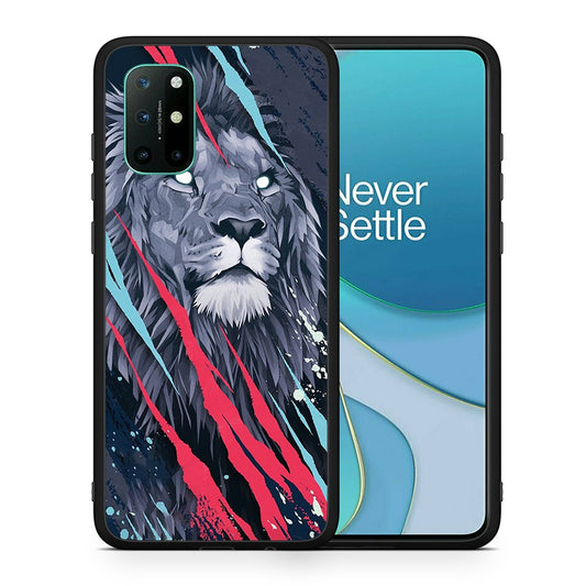Θήκη OnePlus 8T Lion Designer PopArt από τη Smartfits με σχέδιο στο πίσω μέρος και μαύρο περίβλημα | OnePlus 8T Lion Designer PopArt case with colorful back and black bezels