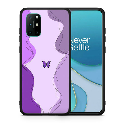 Θήκη Αγίου Βαλεντίνου OnePlus 8T Purple Mariposa από τη Smartfits με σχέδιο στο πίσω μέρος και μαύρο περίβλημα | OnePlus 8T Purple Mariposa case with colorful back and black bezels