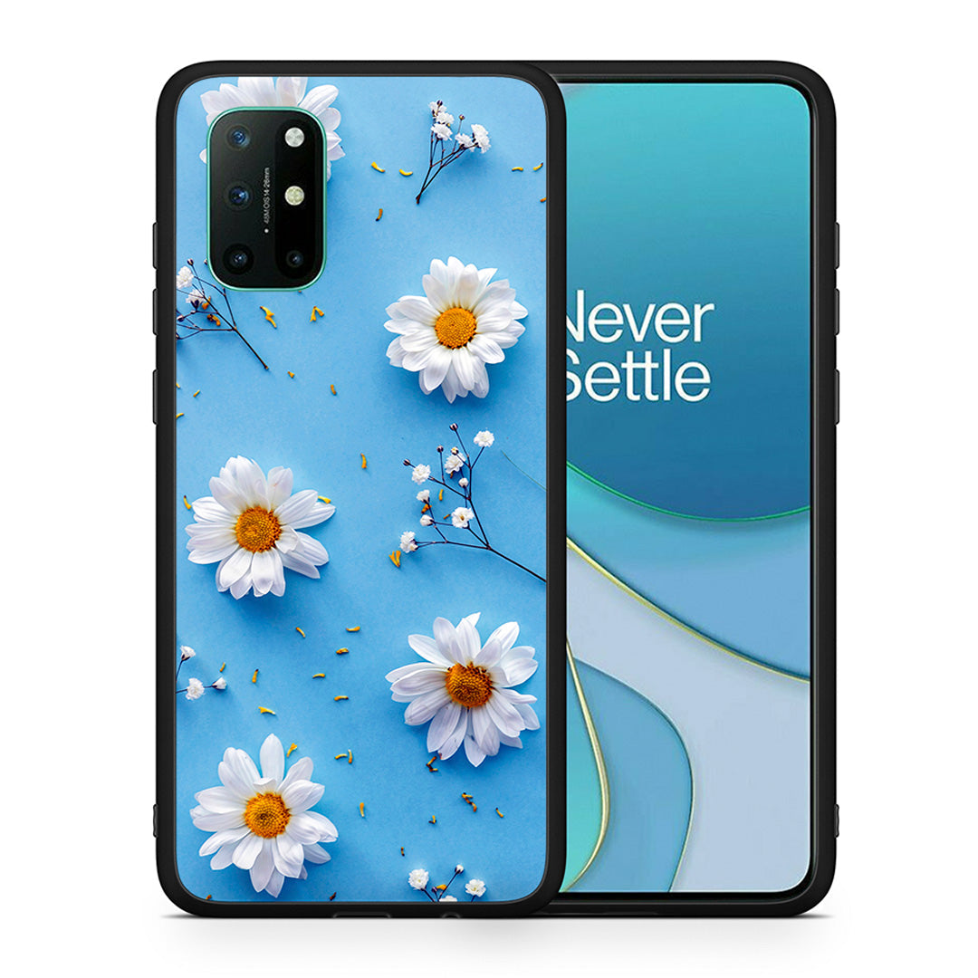 Θήκη OnePlus 8T Real Daisies από τη Smartfits με σχέδιο στο πίσω μέρος και μαύρο περίβλημα | OnePlus 8T Real Daisies case with colorful back and black bezels