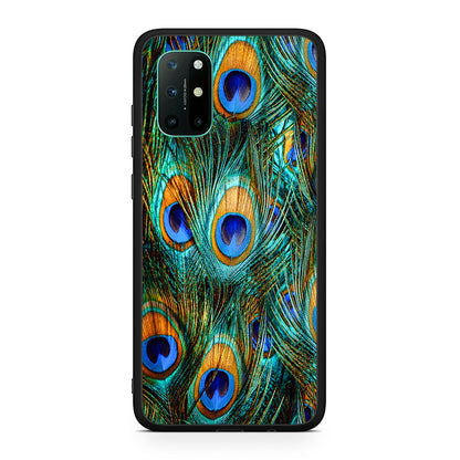 OnePlus 8T Real Peacock Feathers θήκη από τη Smartfits με σχέδιο στο πίσω μέρος και μαύρο περίβλημα | Smartphone case with colorful back and black bezels by Smartfits