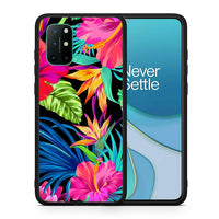 Thumbnail for Θήκη OnePlus 8T Tropical Flowers από τη Smartfits με σχέδιο στο πίσω μέρος και μαύρο περίβλημα | OnePlus 8T Tropical Flowers case with colorful back and black bezels