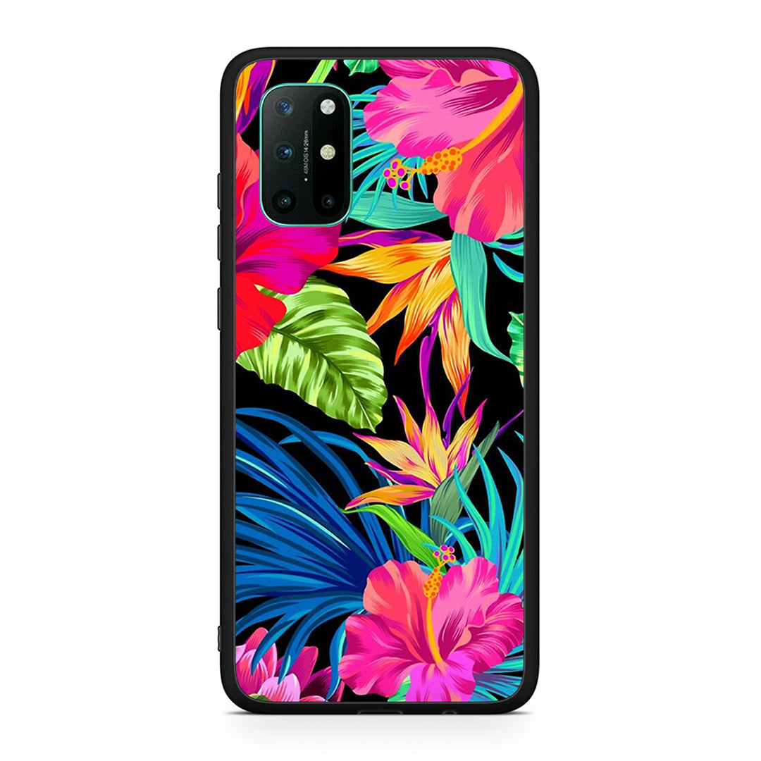 OnePlus 8T Tropical Flowers θήκη από τη Smartfits με σχέδιο στο πίσω μέρος και μαύρο περίβλημα | Smartphone case with colorful back and black bezels by Smartfits