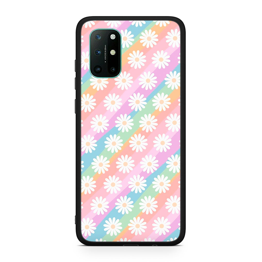 OnePlus 8T White Daisies θήκη από τη Smartfits με σχέδιο στο πίσω μέρος και μαύρο περίβλημα | Smartphone case with colorful back and black bezels by Smartfits