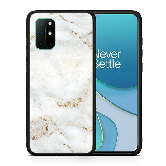 Θήκη OnePlus 8T White Gold Marble από τη Smartfits με σχέδιο στο πίσω μέρος και μαύρο περίβλημα | OnePlus 8T White Gold Marble case with colorful back and black bezels