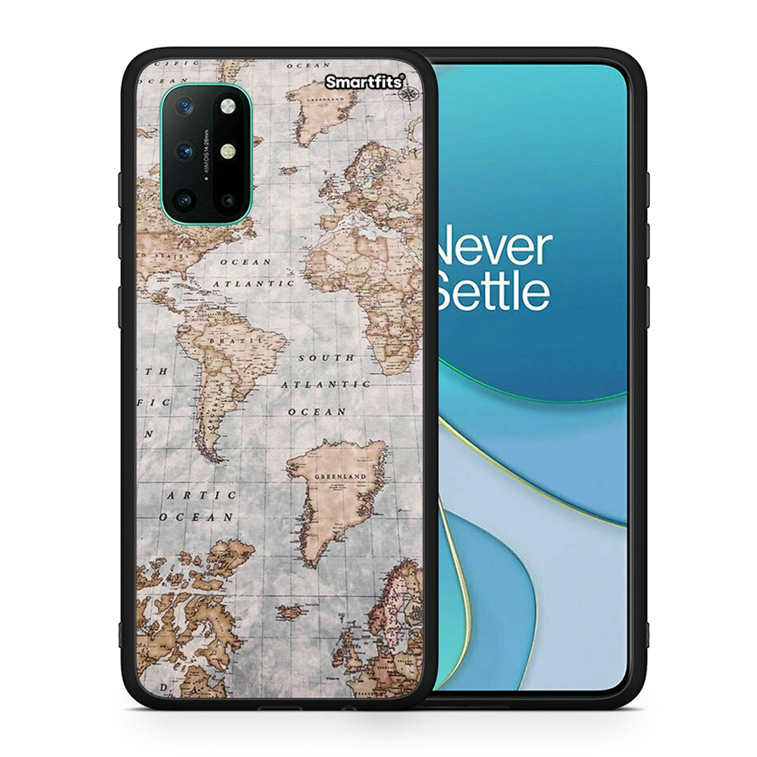 Θήκη OnePlus 8T World Map από τη Smartfits με σχέδιο στο πίσω μέρος και μαύρο περίβλημα | OnePlus 8T World Map case with colorful back and black bezels