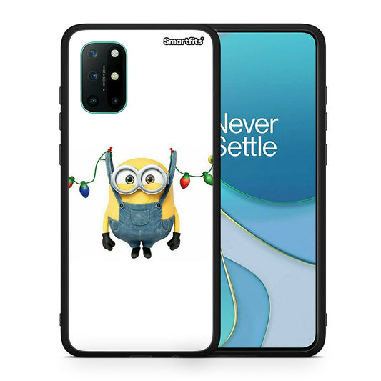 Θήκη OnePlus 8T Xmas Minion Lights από τη Smartfits με σχέδιο στο πίσω μέρος και μαύρο περίβλημα | OnePlus 8T Xmas Minion Lights case with colorful back and black bezels