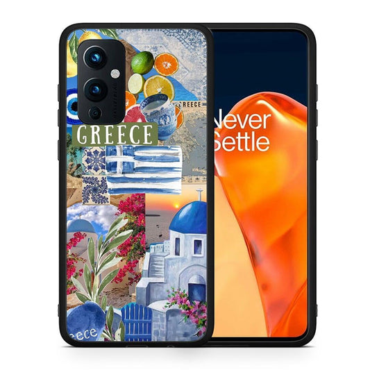 Θήκη OnePlus 9 All Greek από τη Smartfits με σχέδιο στο πίσω μέρος και μαύρο περίβλημα | OnePlus 9 All Greek case with colorful back and black bezels