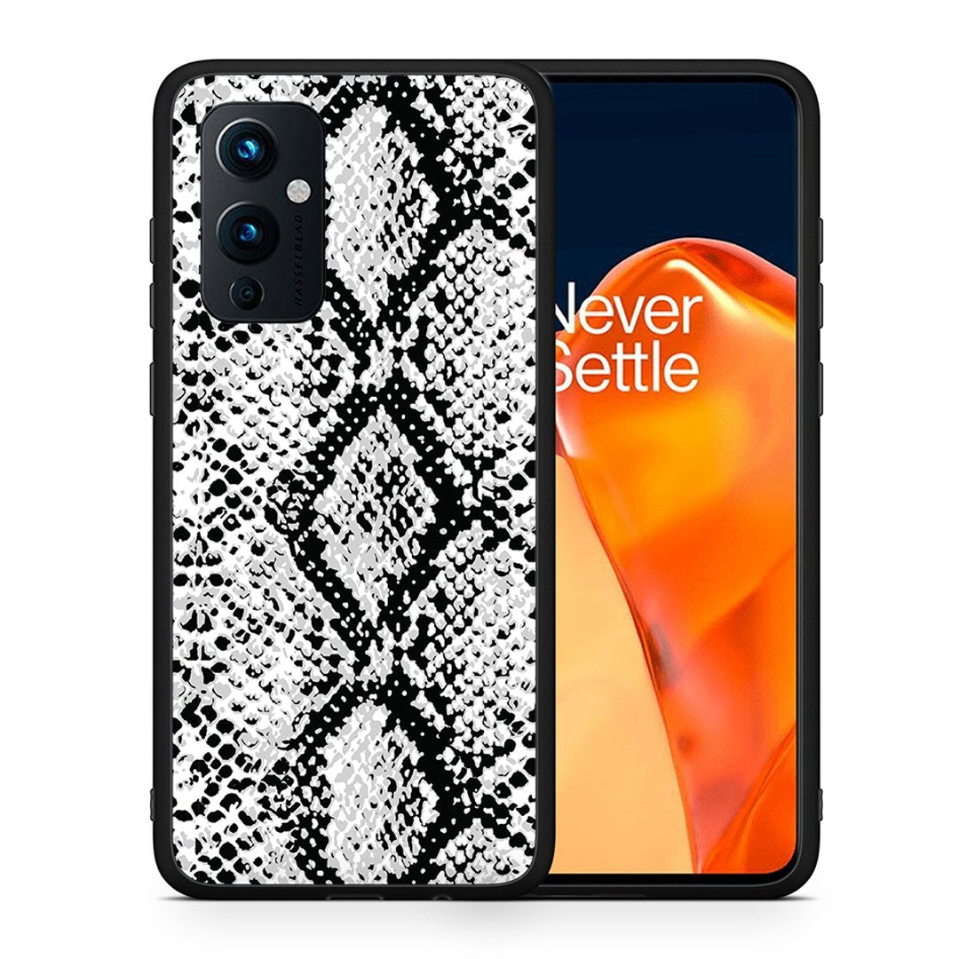 Θήκη OnePlus 9 White Snake Animal από τη Smartfits με σχέδιο στο πίσω μέρος και μαύρο περίβλημα | OnePlus 9 White Snake Animal case with colorful back and black bezels