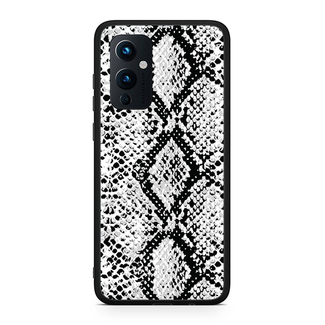 OnePlus 9 White Snake Animal θήκη από τη Smartfits με σχέδιο στο πίσω μέρος και μαύρο περίβλημα | Smartphone case with colorful back and black bezels by Smartfits