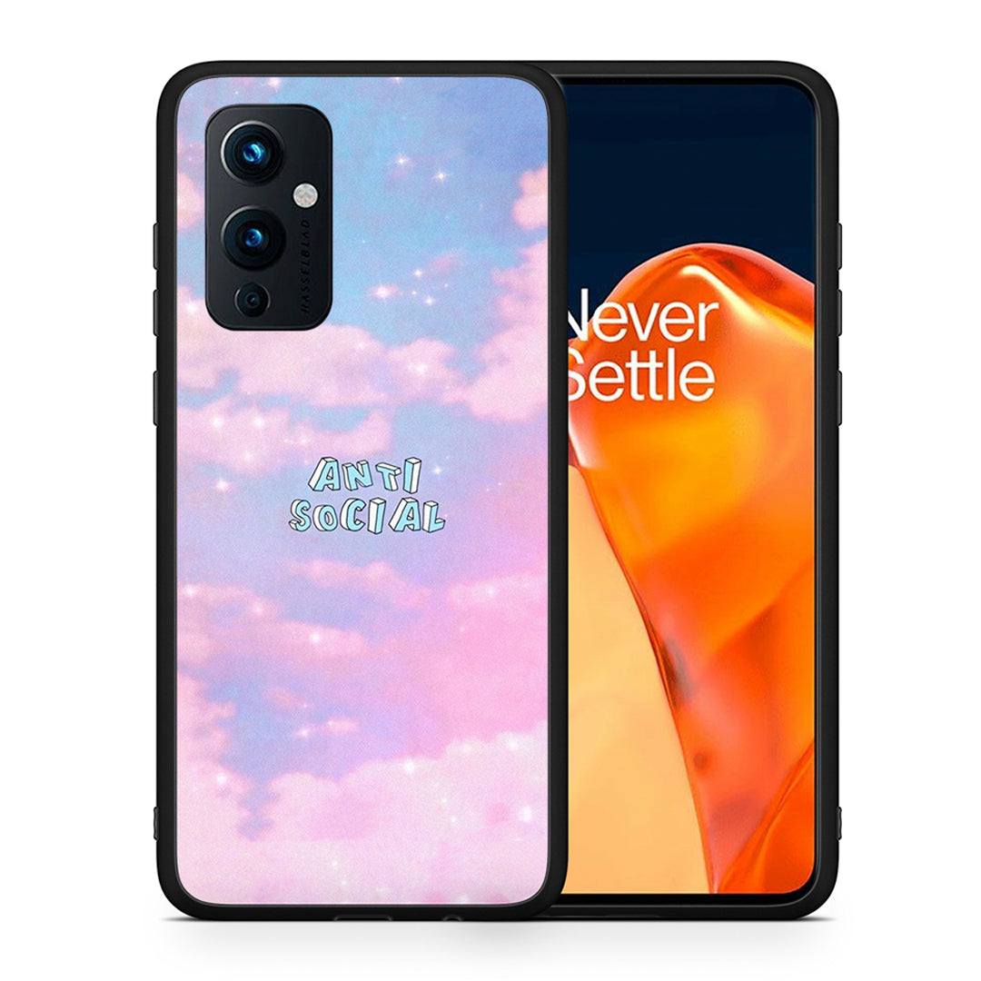 Θήκη Αγίου Βαλεντίνου OnePlus 9 Anti Social από τη Smartfits με σχέδιο στο πίσω μέρος και μαύρο περίβλημα | OnePlus 9 Anti Social case with colorful back and black bezels