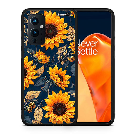 Θήκη OnePlus 9 Autumn Sunflowers από τη Smartfits με σχέδιο στο πίσω μέρος και μαύρο περίβλημα | OnePlus 9 Autumn Sunflowers case with colorful back and black bezels