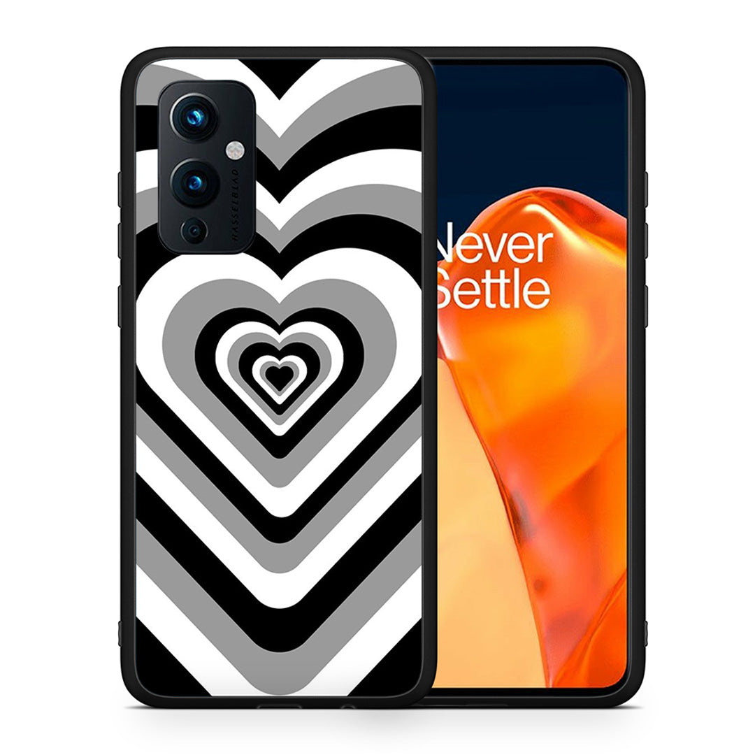 Θήκη OnePlus 9 Black Hearts από τη Smartfits με σχέδιο στο πίσω μέρος και μαύρο περίβλημα | OnePlus 9 Black Hearts case with colorful back and black bezels