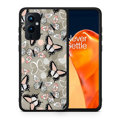Θήκη OnePlus 9 Butterflies Boho από τη Smartfits με σχέδιο στο πίσω μέρος και μαύρο περίβλημα | OnePlus 9 Butterflies Boho case with colorful back and black bezels