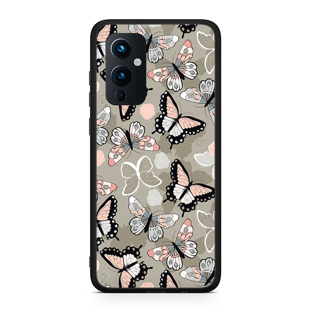 OnePlus 9 Butterflies Boho θήκη από τη Smartfits με σχέδιο στο πίσω μέρος και μαύρο περίβλημα | Smartphone case with colorful back and black bezels by Smartfits