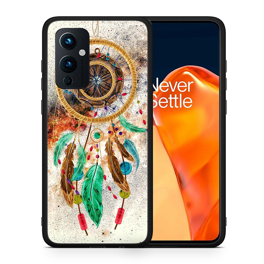 Θήκη OnePlus 9 DreamCatcher Boho από τη Smartfits με σχέδιο στο πίσω μέρος και μαύρο περίβλημα | OnePlus 9 DreamCatcher Boho case with colorful back and black bezels