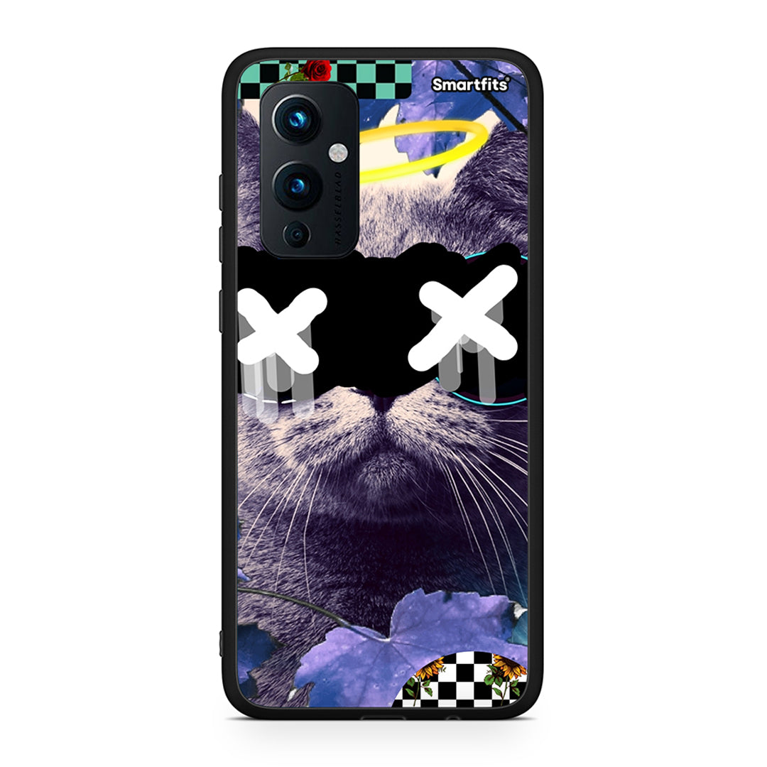 OnePlus 9 Cat Collage θήκη από τη Smartfits με σχέδιο στο πίσω μέρος και μαύρο περίβλημα | Smartphone case with colorful back and black bezels by Smartfits