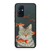 Thumbnail for OnePlus 9 Cat Goldfish θήκη από τη Smartfits με σχέδιο στο πίσω μέρος και μαύρο περίβλημα | Smartphone case with colorful back and black bezels by Smartfits
