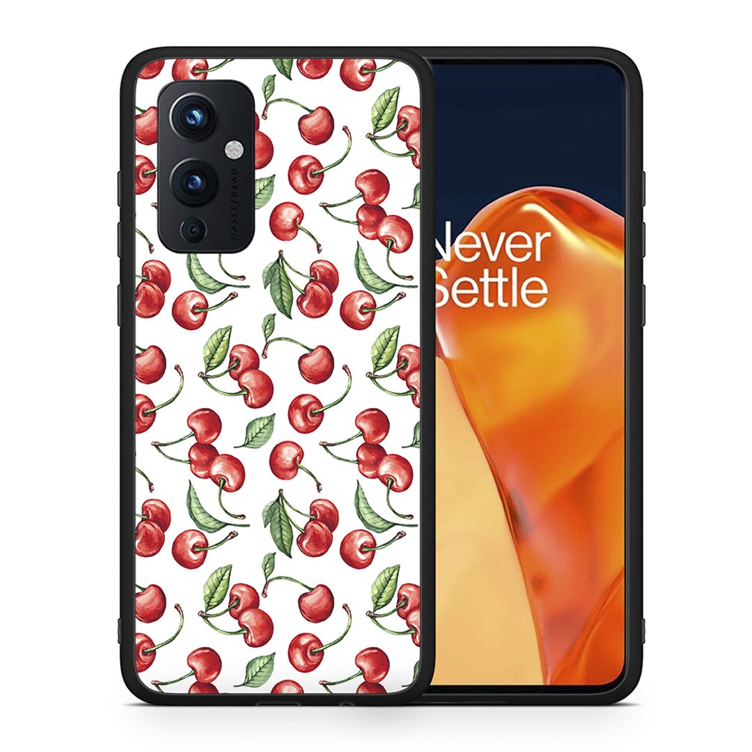 Θήκη OnePlus 9 Cherry Summer από τη Smartfits με σχέδιο στο πίσω μέρος και μαύρο περίβλημα | OnePlus 9 Cherry Summer case with colorful back and black bezels