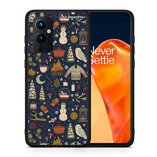 Θήκη OnePlus 9 Christmas Elements από τη Smartfits με σχέδιο στο πίσω μέρος και μαύρο περίβλημα | OnePlus 9 Christmas Elements case with colorful back and black bezels
